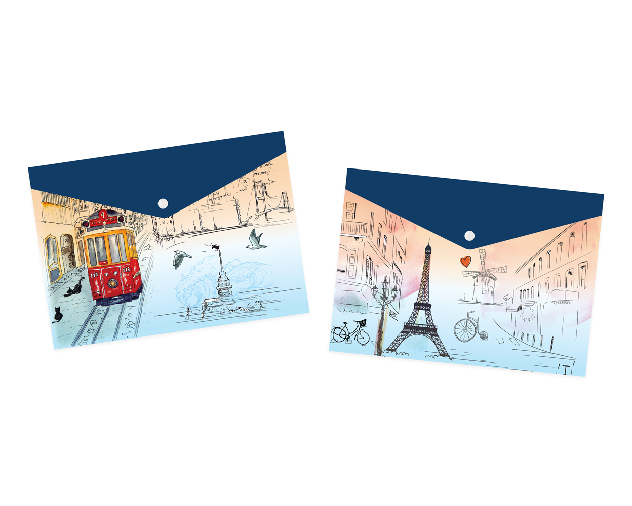 Puti Şehirleri Desenli Çıtçıtlı Dosya - 2 Desen