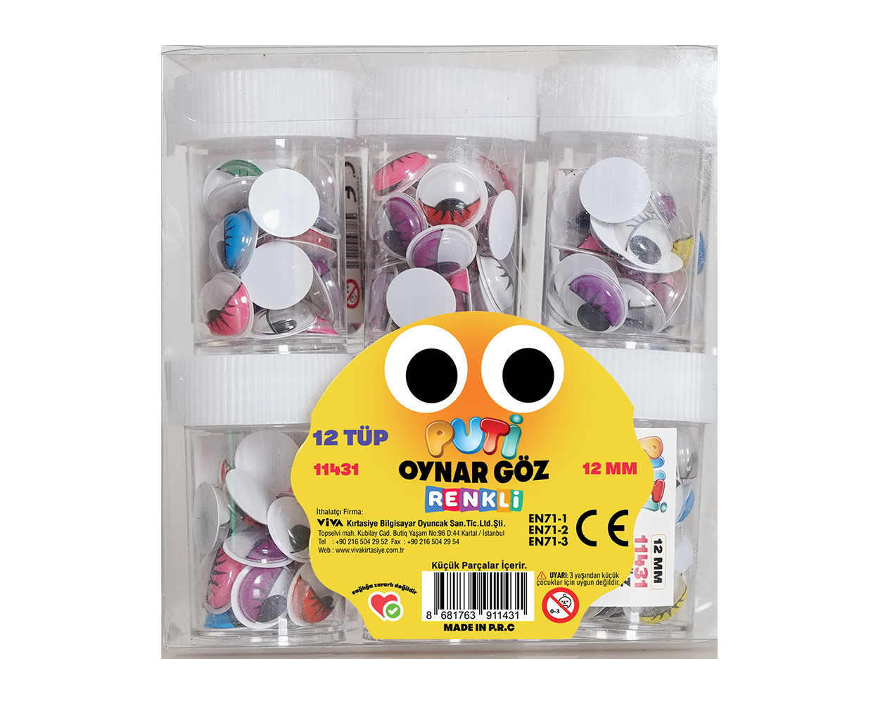 Renkli Oynar Gözler 12 MM Tüp