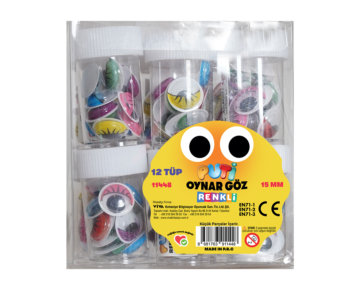 Renkli Oynar Gözler 15 MM Tüp