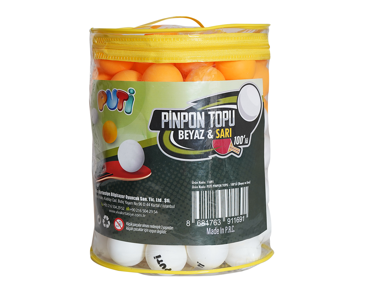 Pinpon Topu - 100'lü Sarı & Beyaz